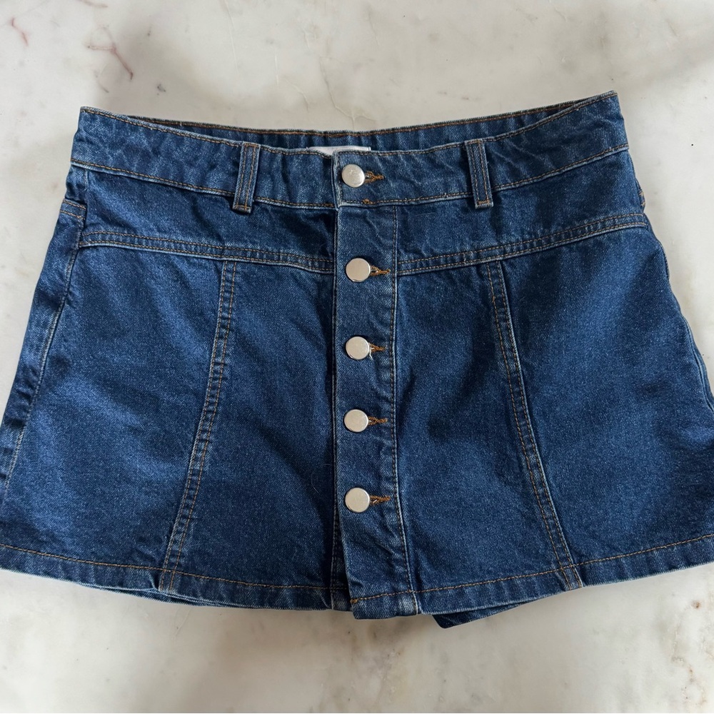 Gianni Bini Dark Blue Denim Mini Skirt with Front Buttons